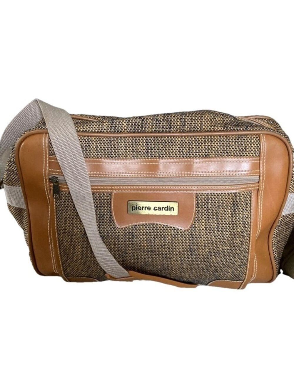 Pierre Cardin Luggage. Gold/Brown Tweed Shoulder Strap Zip Closure 15”X12”